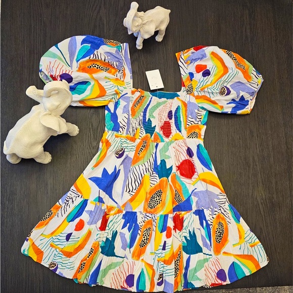 Oliphant Handcrafted Cotton Square Neck Mini Dress - New with Tags - Picture 6 of 6